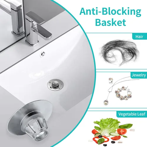 Miniatura 3 de Tapón para lavabo, colador de desagüe para lavabo de baño con colector de pelo, para orificio de desagüe de 1.04''~1.97'', cubierta de desagüe Cromo