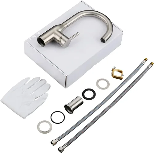 Miniatura 7 de WOWOW Grifo de Fregadero de Barra de Una Sola Manija, Grifo de Barra de 1 Orificio, Grifo de Cocina Pequeño de Níquel Cepillado, Grifo Comercial