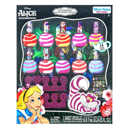 Set de esmalte de uñas Townley Girl Alicia en el País de las Maravillas de 10 piezas, a base de agua, removible con colores brillantes, brillantes y