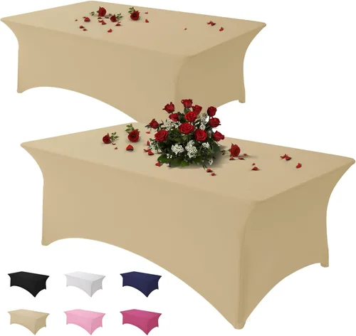 Miniatura 8 de Famstar Paño de Mesa Negro de 4 Pies de Elastano, Paño de Mesa Ajustado para Mesas Rectangulares, Fundas Elásticas Lavables Sin Arrugas