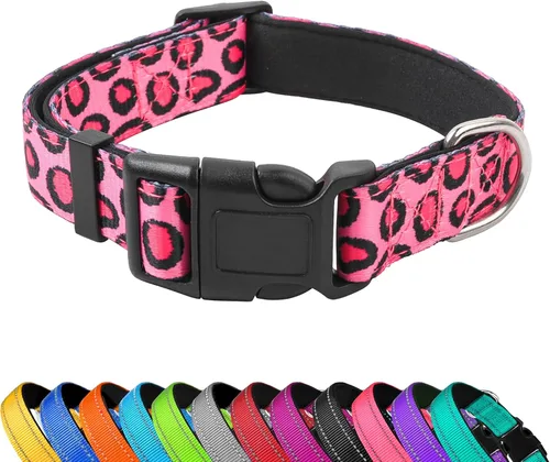 Miniatura 23 de Collar reflectante para perro, ajustable de neopreno suave acolchado de nailon para mascotas con hebilla para perros extra grandes, verde azulado