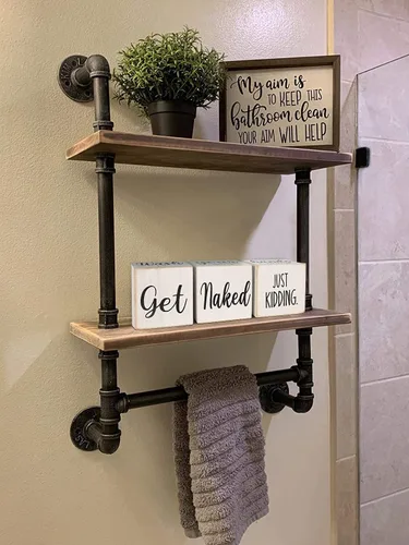Miniatura 2 de Divertidos accesorios y decoración de baño de granja para estante, bloques de madera de 4 lados - Letreros de "Nice Butt" y "Get Naked" y "Hello