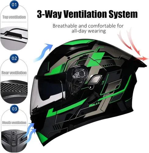 Miniatura 3 de Casco Modular Moto con Bluetooth Integrado, Doble Visera, Ventilación Múltiple, Forro Extraíble, ABS de Alta Densidad, DOT Homologado para Hombres