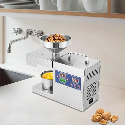 Miniatura 3 de Máquina de prensa de aceite de acero inoxidable, extractor de aceite de prensa fría y caliente con motor de 820 W, calefacción de 360°, capacidad