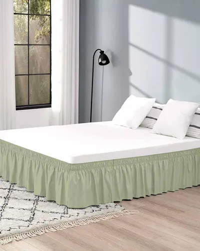 Miniatura 5 de Falda de cama verde salvia, tamaño Queen de 16 pulgadas de caída, ajustable y elástica envolvente, plisada, con volantes de polvo de lujo para cama