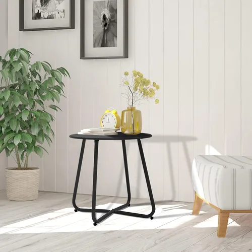 Miniatura 7 de Meluvici Mesa auxiliar pequeña para patio, impermeable, redonda, de acero de metal, resistente a la intemperie, portátil, para exteriores e Negro