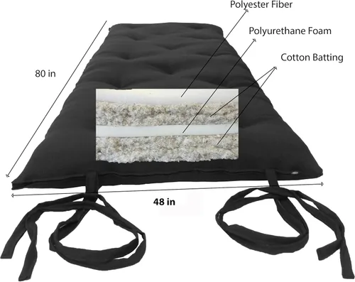 Miniatura 2 de D&D Futon Furniture Colchones de futón con ruedas de algodón/espuma, tapetes de yoga y meditación, color negro (RV completo 3 x 48 x 74)
