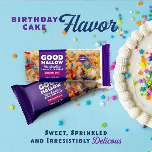 Miniatura 5 de GoodMallow Treats Veganos de Arroz Crujiente Envueltos Individualmente Caja de 24, Aperitivos Veganos Kosher, Aperitivos Sin Gluten Sin Lácteos