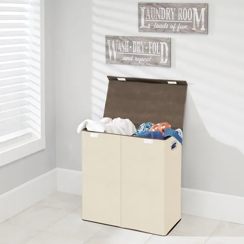 Miniatura 3 de mDesign Cesta dividida extragrande para ropa sucia con tapa extraíble, asas integradas, portátil y plegable para almacenamiento compacto, asas