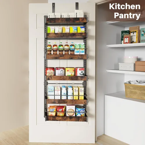 Miniatura 4 de Organizador de despensa de 6 niveles para colgar en la puerta, 2 EN 1 de montaje en pared o estante de especias colgante de metal para organizadores