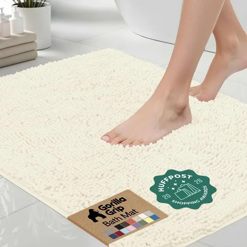 Miniatura 26 de Gorilla Grip - Tapete de baño afelpado, absorbente, peludo, de felpilla, para base de inodoro cuadrada, reverso de goma, suave, de microfibra, claro