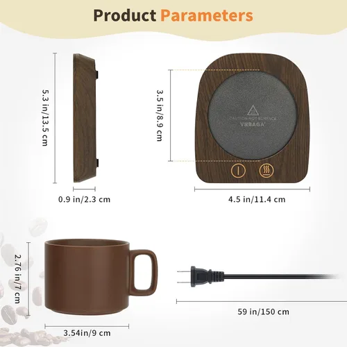 Miniatura 2 de VOBAGA Juego de calentador y taza de café, calentador de tazas de café con apagado automático y 3 ajustes de temperatura para escritorio, oficina