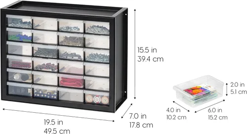 Miniatura 2 de IRIS USA Cajones de almacenamiento de plástico, 24 cajones, gabinete organizador apilable para piezas pequeñas de hardware, tornillos, tuercas, Negro