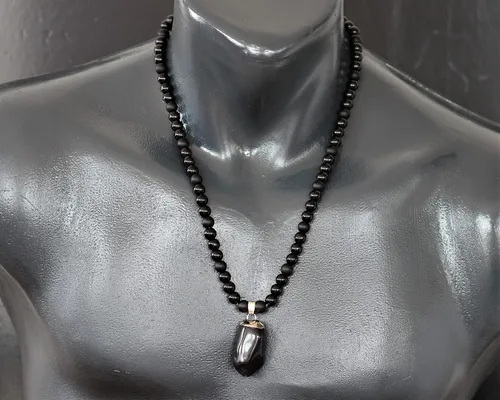Miniatura 90 de Colgante de turmalina cruda natural, Collar de cuentas de ónix negro genuino, Collar de piedra negra, Collar de piedras preciosas, Cuentas de 0.315