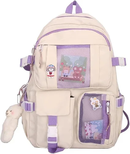 Miniatura 3 de Mochila Kawaii con alfileres y accesorios colgantes, linda mochila universitaria para escuela secundaria, bolsas para laptop para adolescentes