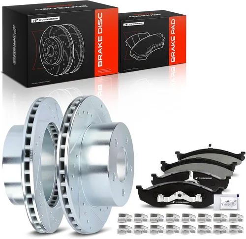 Miniatura 10 de A-Premium Rotores de freno de disco perforados y ranurados delanteros de 11.02 pulgadas (11.020 in) + kit de pastillas de cerámica compatible