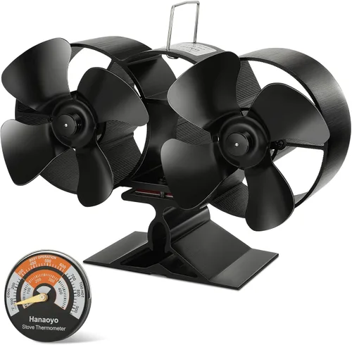 Miniatura 8 de Hanaoyo Ventilador de estufa de leña con motores dobles, ventilador de estufa de leña de 12 aspas, alimentado por calor, ventilador de chimenea
