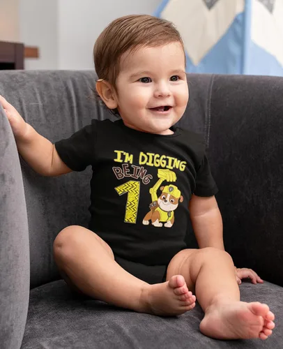 Miniatura 3 de Traje de 1er cumpleaños de Paw Patrol Rubble Boy I'm Digging Being 1 Baby Bodysuit