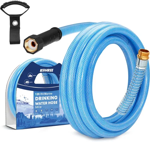 Kohree: Manguera de agua para caravana de 15 pies mejorada, manguera de agua potable premium de 5/8" para autocaravana, sin fugas, sin arrugas,