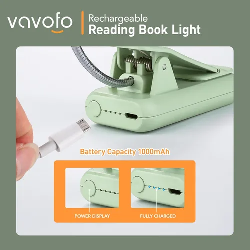 Miniatura 5 de VAVOFO - Luz de lectura recargable para leer en la cama para niños, 7 LED con luz de lectura con 9 niveles de luz blanca cálida y fría, lámpara