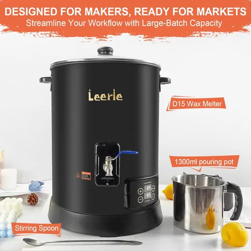 Miniatura 8 de Leerie D15 - Derretidor de cera comercial digital de 30 libras para hacer velas, olla de fusión de cera de vela grande con control preciso