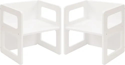 FUNLIO Silla de destete Montessori de altura ajustable para edades de 1 a 3 años, silla de madera maciza de calidad, para comer, leer, jugar, blanco