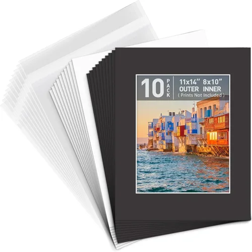 Miniatura 17 de Golden State Art, Paquete de 10 alfombrillas blancas de 8 x 10 pulgadas con núcleo blanco corte biselado para fotos de 5 x 7 + respaldo + bolsas