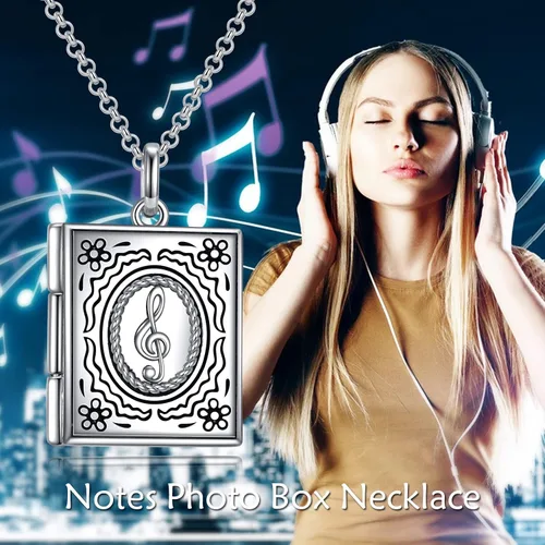 Miniatura 5 de Collar con medallón de fotos de plata de ley 925 con diseño de libro que sostiene fotos, regalos de cumpleaños para mujeres y madres