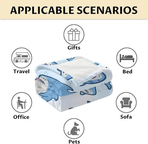 Miniatura 6 de Manta de tiburón para regalo, 30 x 40 pulgadas, lindas mantas de tiburón para niños y niñas, manta de felpa suave y mullida azul claro para sofá