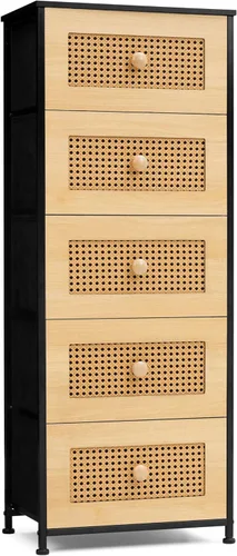 Crestlive Products Cómoda de ratán, torre de almacenamiento alta de tela, cómoda con asas, unidad organizadora para dormitorio, pasillo, entrada,