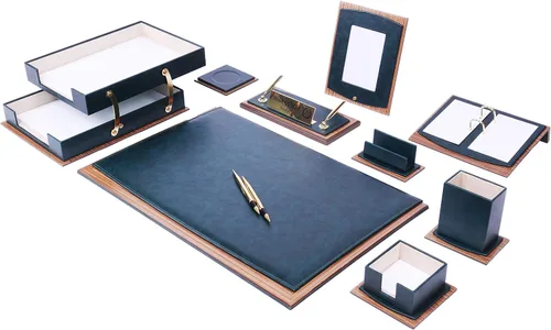 Miniatura 12 de Juego de escritorio de cuero, organizador de cuero, juego de escritorio de madera de nogal, producto de oficina, accesorios de escritorio