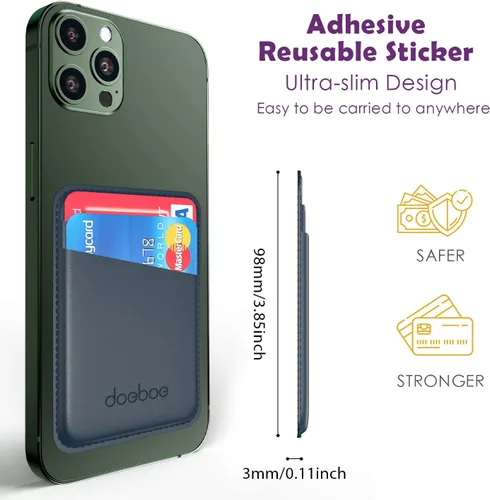 Miniatura 8 de doeboe Tarjetero de cuero para la parte posterior del teléfono, funda de cartera fuertemente adhesiva, para todos los teléfonos inteligentes