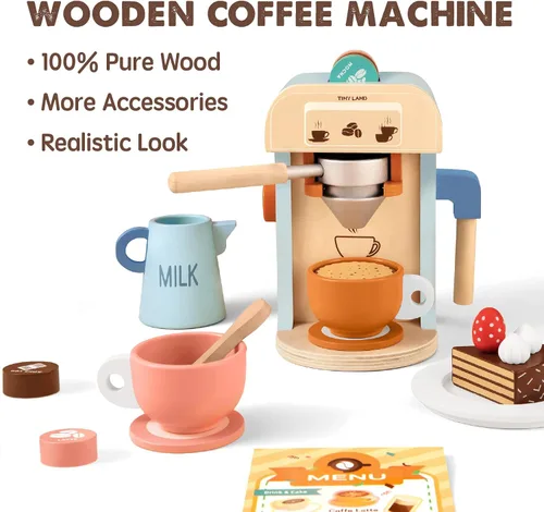 Miniatura 4 de Tiny Land Juego de cocina y cafetera, juguetes de cocina de madera