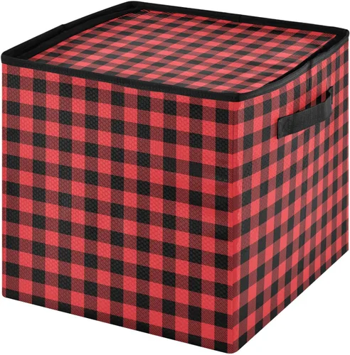 Miniatura 8 de Cesta de almacenamiento para adornos de Navidad, búfalo a cuadros, negro y blanco, contenedor de almacenamiento de invierno con separadores
