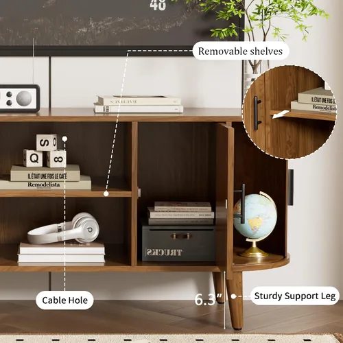 Miniatura 3 de Mxtxmy Soporte de TV acanalado de 51 pulgadas, centro de entretenimiento moderno de mediados de siglo para televisores de hasta 60 pulgadas