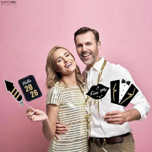 Miniatura 6 de KatchOn, Accesorios para cabina de fotos de Año Nuevo con purpurina 2026 – Paquete de 32 Accesorios de cabina de fotos de Nochevieja
