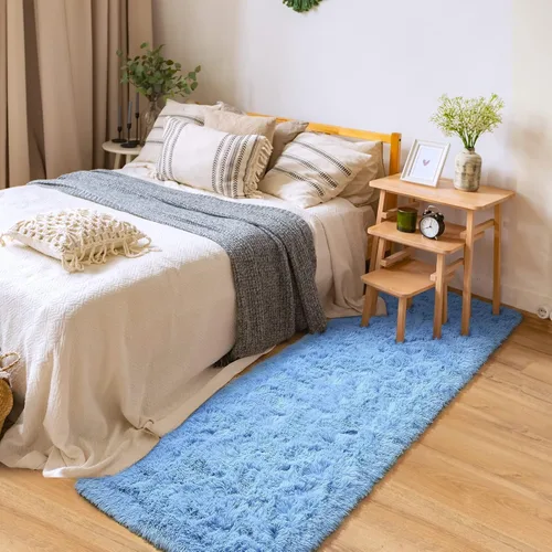 Miniatura 7 de Keeko Alfombras de Pasillo Pequeñas Azules para Dormitorio de Niños, Alfombra de Cabecera de Guardería 2x4 pies Alfombra Shag Bonita