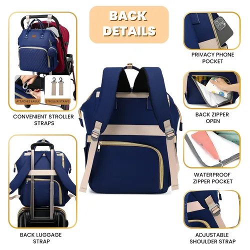 Miniatura 4 de ROSEGIN Mochila para pañales con cambiador, funda para chupete, bolsa de bebé para niños y niñas pequeños, grande, elegante, impermeable, bolsa