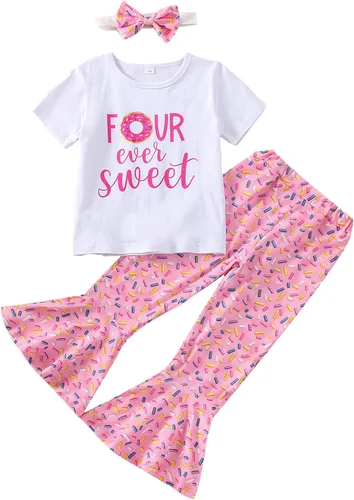 Miniatura 38 de Conjunto de ropa de cumpleaños para bebé niña pequeña, camiseta de manga larga, pantalones de campana, diadema