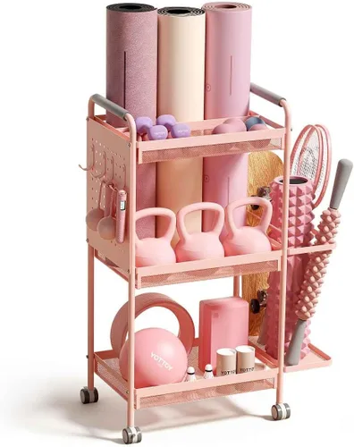 Miniatura 8 de YOTTOY Estante de almacenamiento de gimnasio de 3 niveles para gimnasio en casa, estante de pesas multifuncional, soporte para mancuernas, soporte
