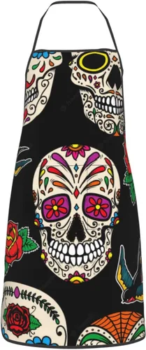 Miniatura 14 de Delantal de calavera de azúcar, delantales de cocina para hombres y mujeres, delantal de cocina, delantal de chef, delantales de jardín ajustables