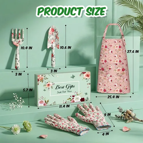 Miniatura 8 de Regalos de jardinería para mujeres, suministros de jardinería, herramientas de jardín con tenedor de mano, pala, guantes, delantal, para mamá