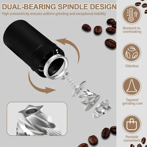 Miniatura 7 de Molinillo de café manual no desmontable con rebabas cónicas de acero inoxidable de 25 niveles, juego de regalo portátil de aluminio, adecuado