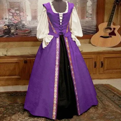Miniatura 2 de Wkishenl Vestido renacentista de dos piezas para mujer, con cordones, vestido de baile gótico con decoración floral, disfraz medieval victoriano