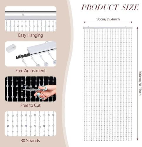 Miniatura 5 de ANMINY 30 hebras de cortinas con cuentas para puertas, cortinas de cuentas de cristal iridiscente de alta densidad para colgar en la puerta