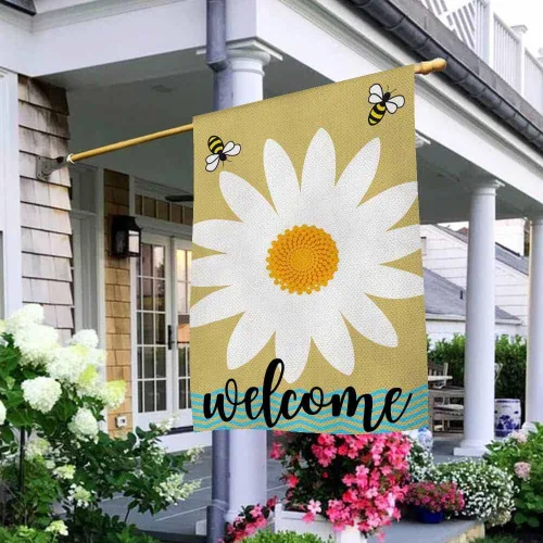 Miniatura 3 de AOYEGO Daisy - Bandera de bienvenida para casa, de 28 x 40 pulgadas, grande, vertical, de doble cara, abejas en una margarita blanca salvaje
