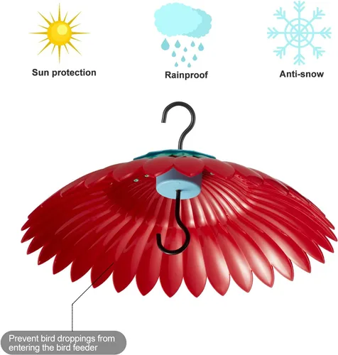 Miniatura 5 de Beserie Comedero para Pájaros Protector Meteorológico Cubierta de Cúpula Roja Protección contra Lluvia para Comederos de Colibríes con Foso
