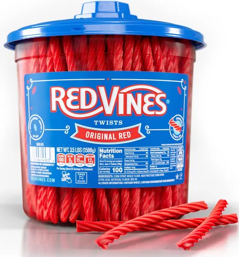 Regaliz de Red Vines sabor rojo original, caramelo suave y masticable en tiras, jarra de 3.5 libras