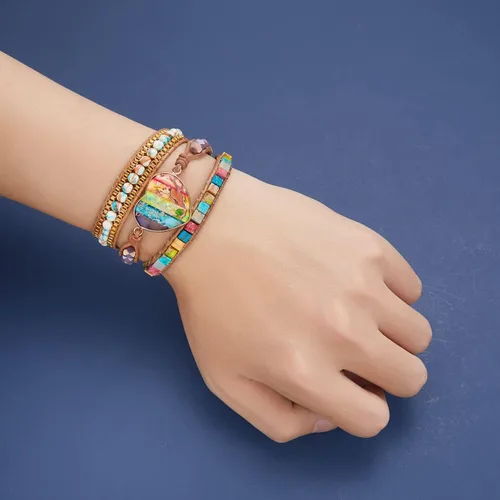 Miniatura 4 de Pulsera de piedras preciosas de corazón natural para curación de 7 chakras, energía de meditación, protección espiritual, equilibrio de salud