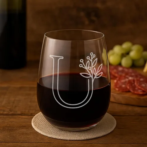 Miniatura 19 de On The Rox Drinks Regalos con monograma para mujeres y hombres – Letra A-Z inicial grabada monograma copa de vino sin tallo, regalo de vino